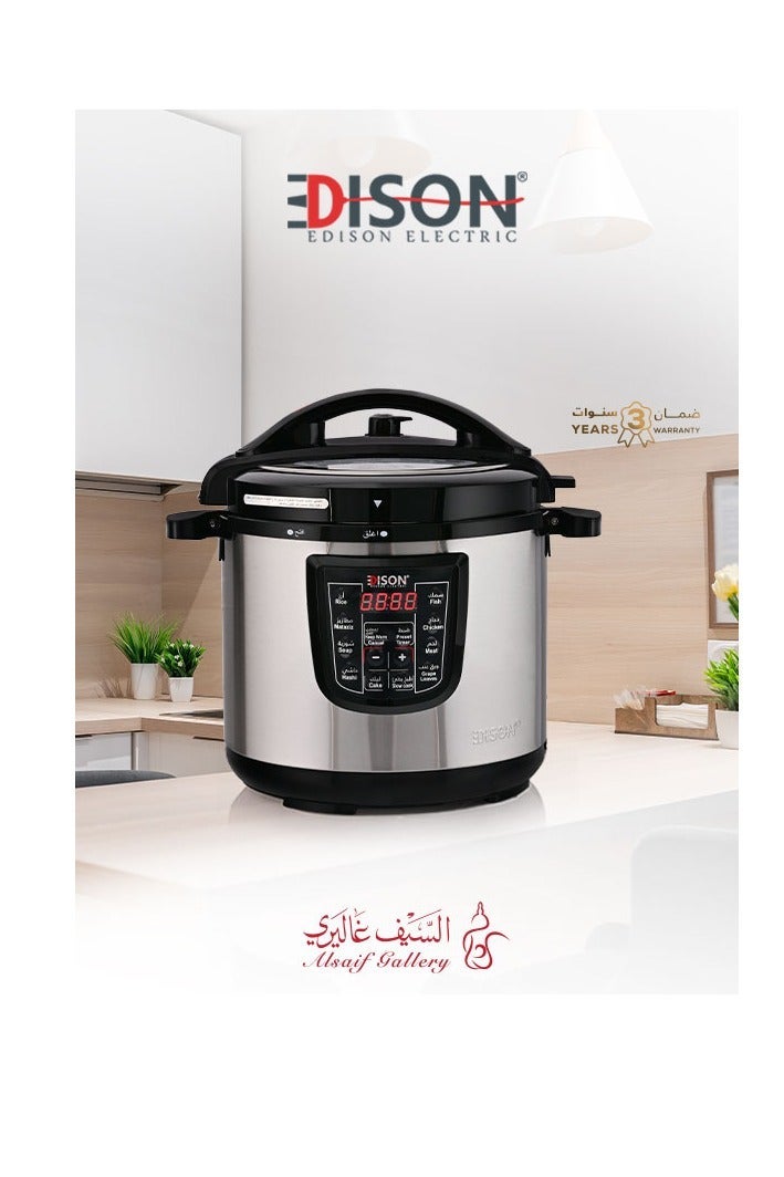 EDISON Pressure Pot Edison Pro Electric Pressure Pot, Granite Inner Pot, 1200 watt, 8L, 10 Cooking Functions, GT809-W - Silver Black - Image 2